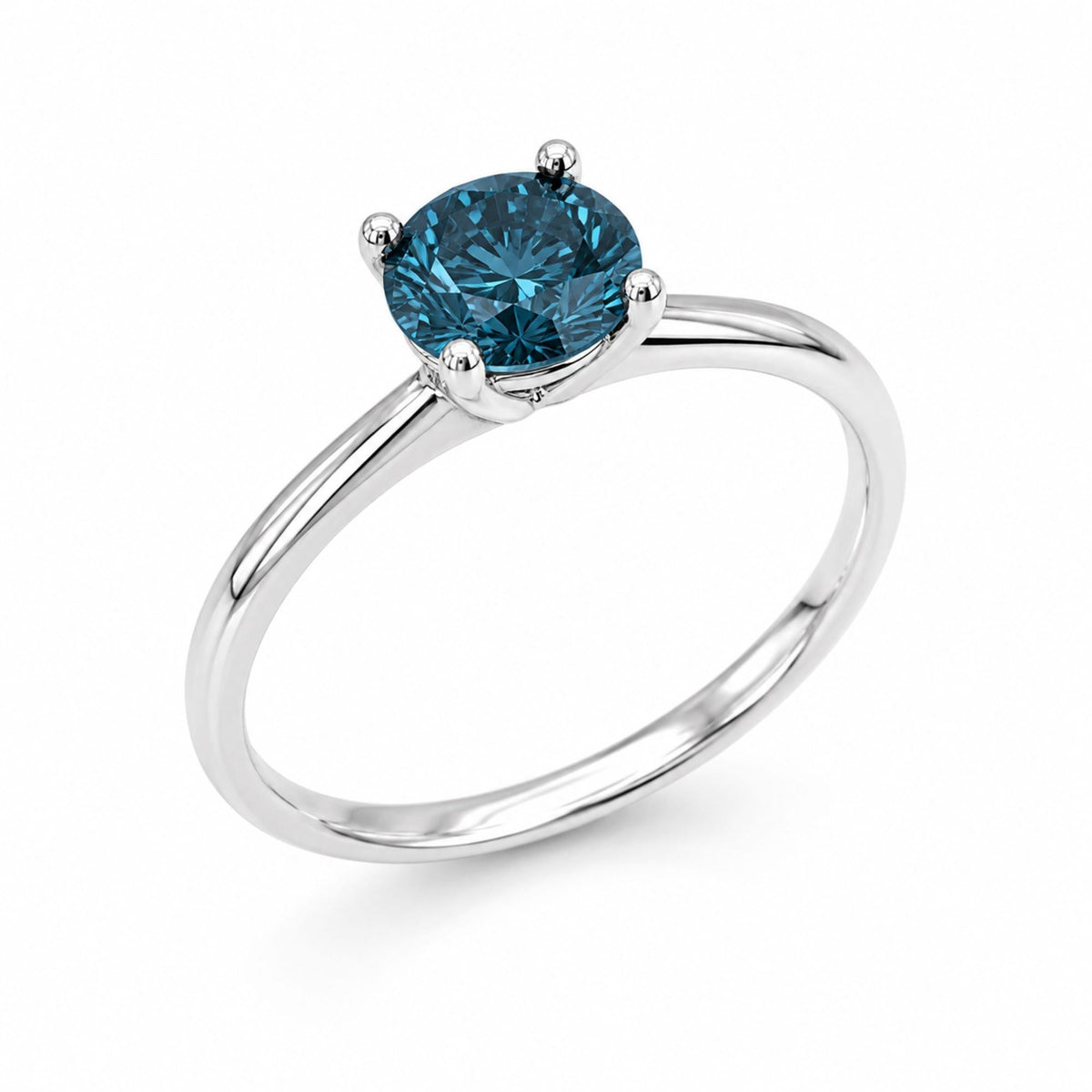 IGI Certified 14K White Gold 1.0 Cttw Round Lab-Grown Blue Fancy Vivid Diamond Solitaire Ring