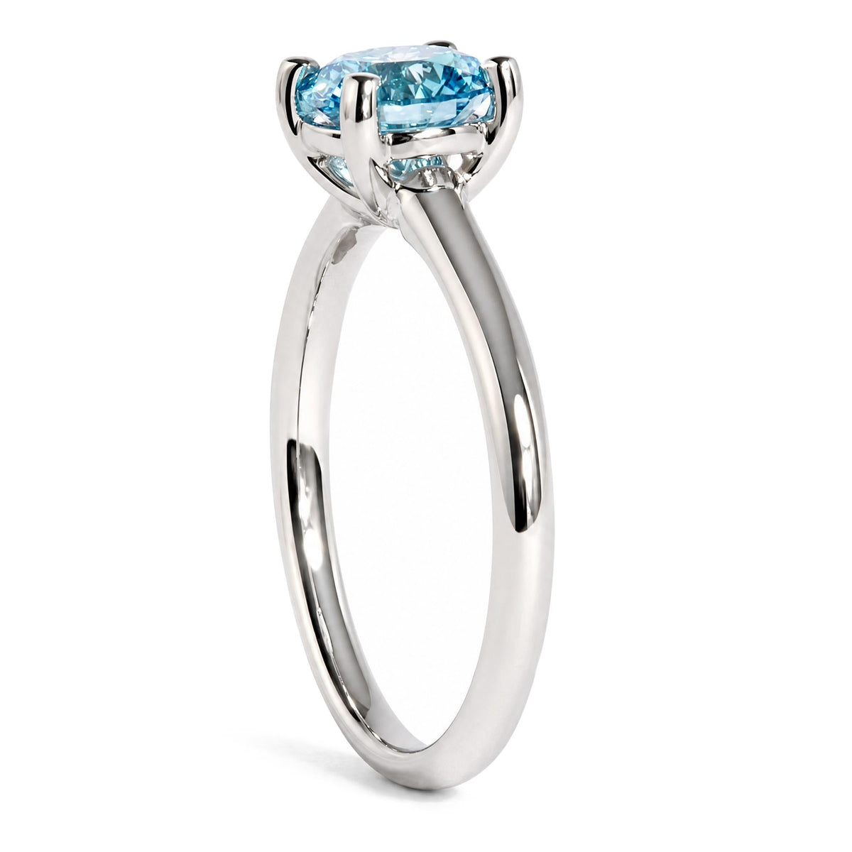 IGI Certified 14K White Gold 1.0 Cttw Round Lab-Grown Blue Fancy Vivid Diamond Solitaire Ring