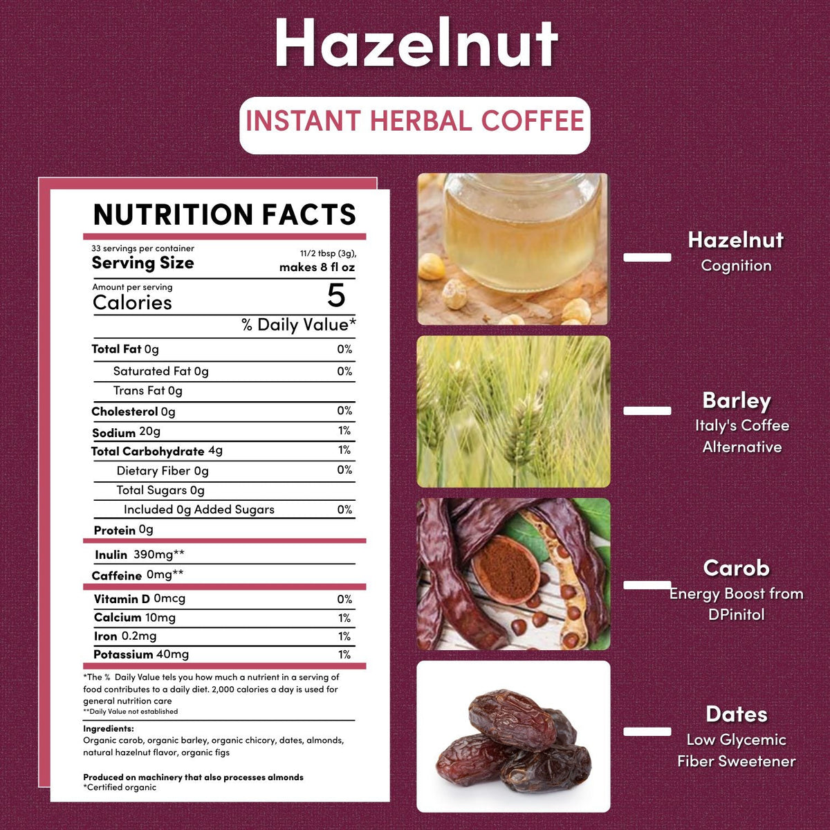 Instant Hazelnut Herbal Coffee