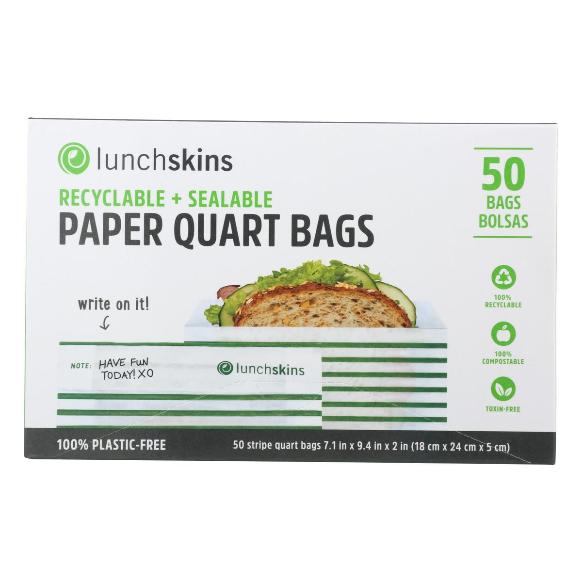 Lunchskins Paper Sandwich Bags (Pack of 12) - Green Stripe - 50 Count