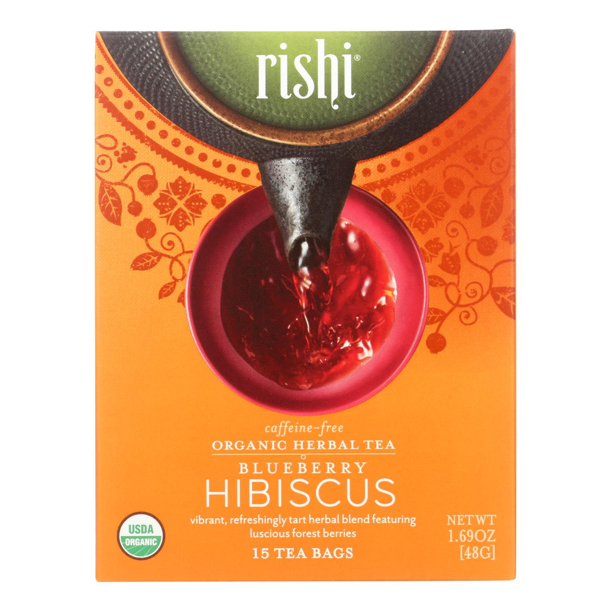 Rishi Organic Blueberry Hibiscus Tea (Pack of 6 - 15 Bags)