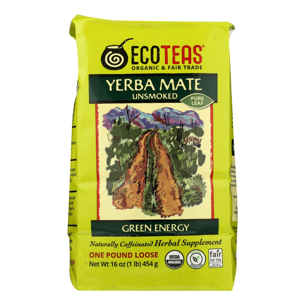 Ecoteas Organic Unsmoked Yerba Mate Green Energy Loose Tea, 1 lb (Case of 6)