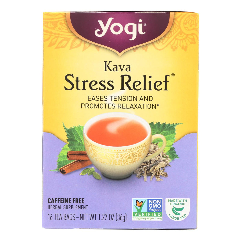 Yogi Kava Stress Relief Herbal Tea, Caffeine Free, 16 ct (Case of 6)