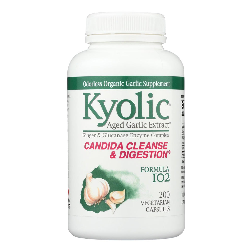 Kyolic Aged Garlic Extract Candida Cleanse & Digestion Formula 102, 200 Vegetarian Capsules