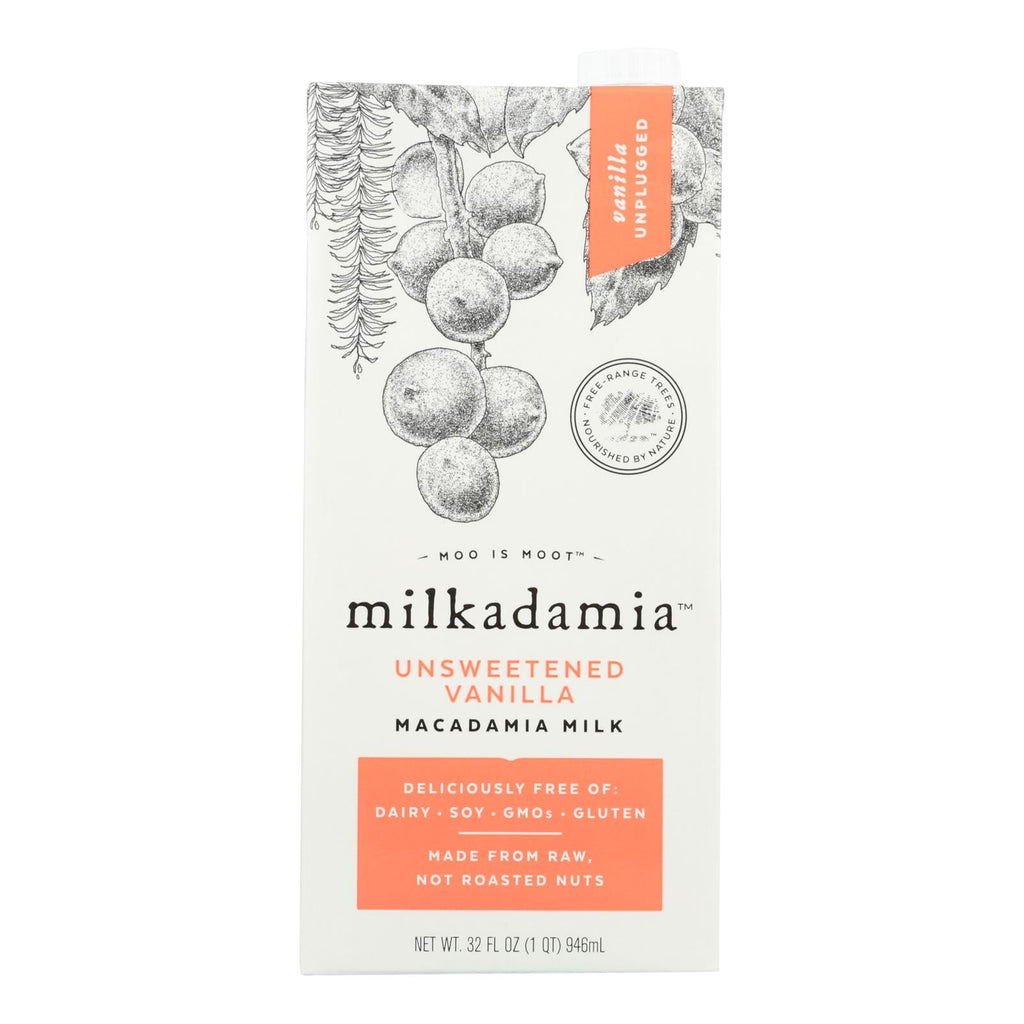 Milkadamia Unsweetened Vanilla Macadamia Milk, 32 fl oz (Case of 6)