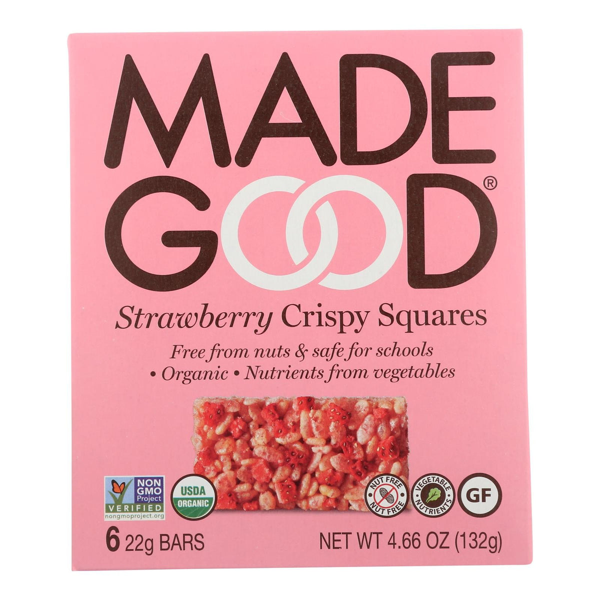 MadeGood Strawberry Crispy Squares, 4.68 oz (Case of 6)