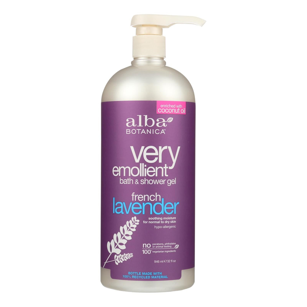 Alba Botanica Very Emollient Bath and Shower Gel  - French Lavender, 32 Fl Oz.