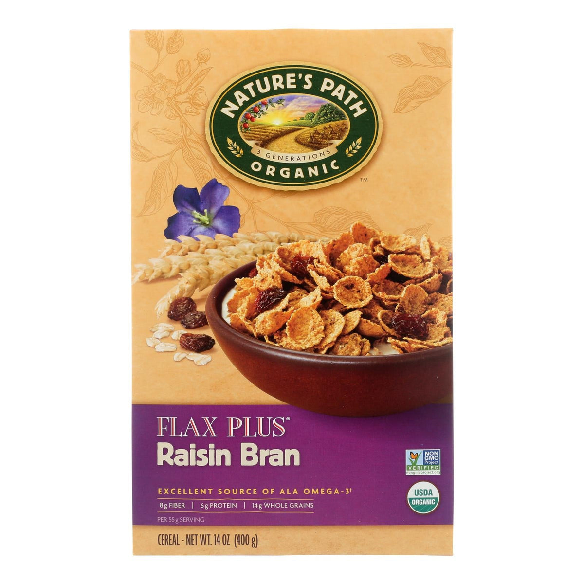 Nature's Path Organic Flax Plus Raisin Bran Cereal, 14 oz (Case of 12)