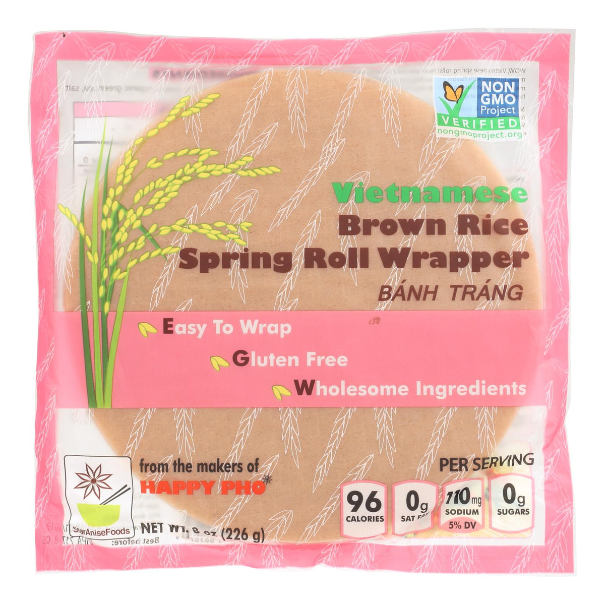 Star Anise Foods Spring Roll Wrapper (Pack of 6) - Brown Rice Vietnamese 8 Oz