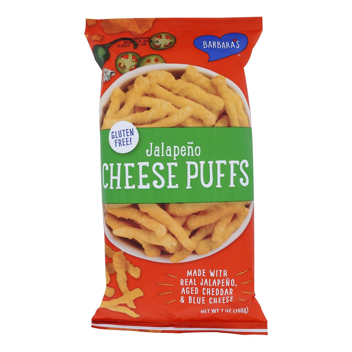 Barbara's Bakery Cheese Puffs, Jalapeno, 7 oz (Case of 12)
