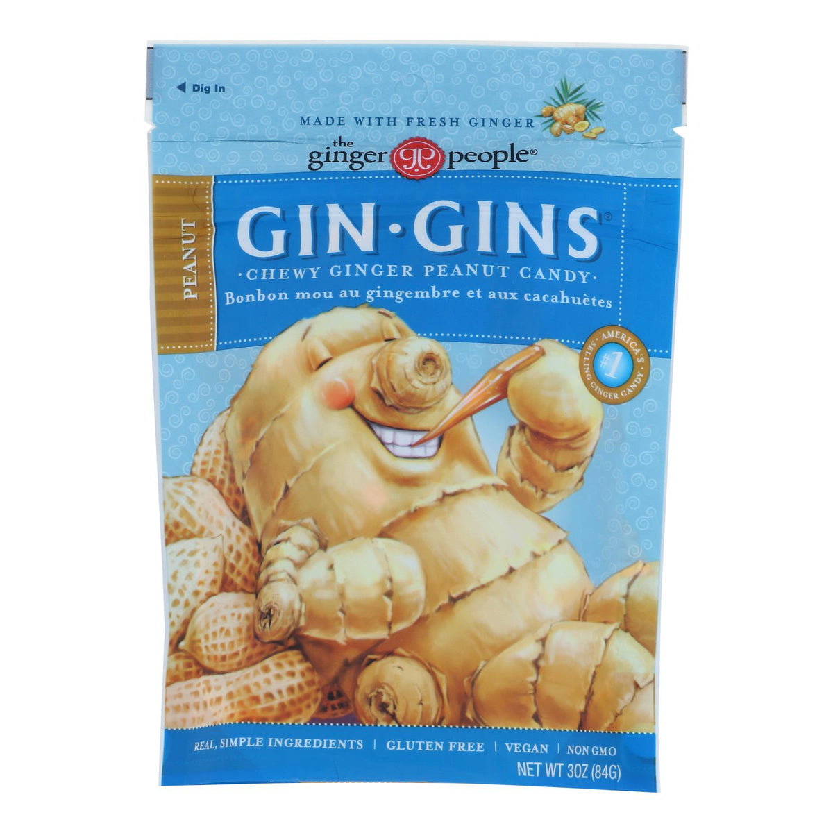 Ginger People Chewy Ginger Candy (Pack of 12) - Peanut - 3 Oz.