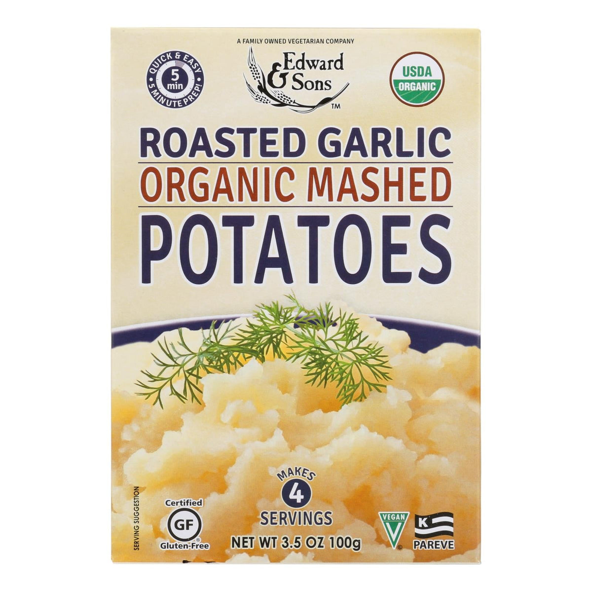 Edward & Sons Organic Roasted Garlic Mashed Potatoes, 3.5 oz (Case of 6)