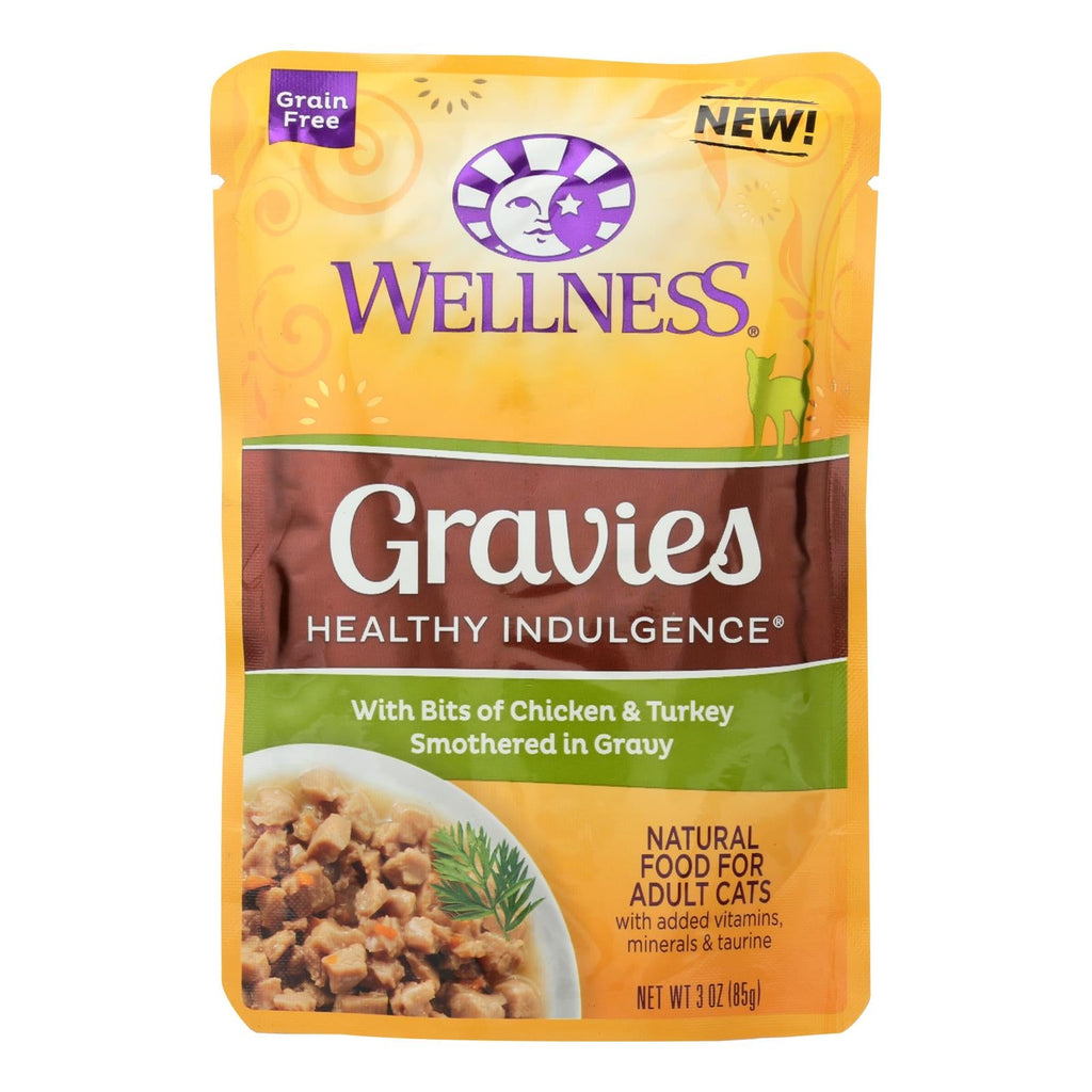 Wellness Pet Products Cat Food - Gravies with Bits of Chicken and Turkey Smothered in Gravy (Pack of 24) - 3 Oz.