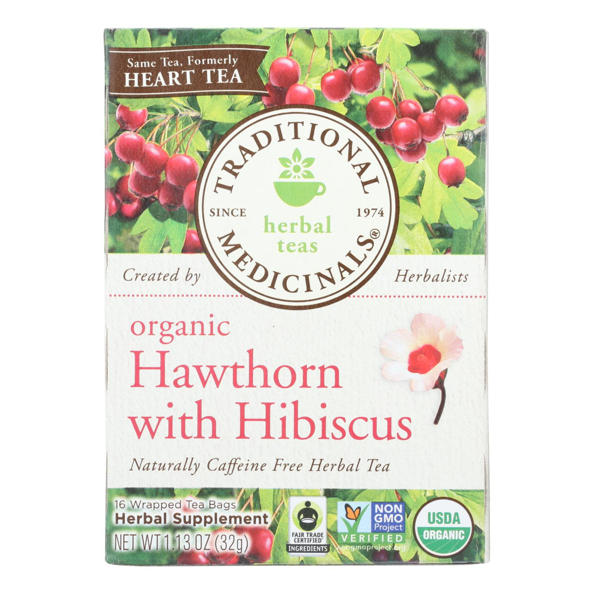 Traditional Medicinals Organic Heart Tea Hawthorn with Hibiscus, 16 Tea Bags (Case of 6)