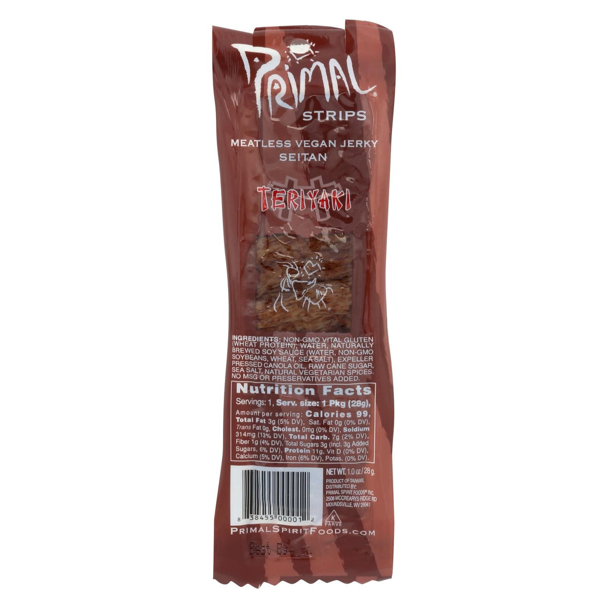 Primal Strips Teriyaki Meatless Seitan Vegan Jerky, 1 oz (Case of 24)