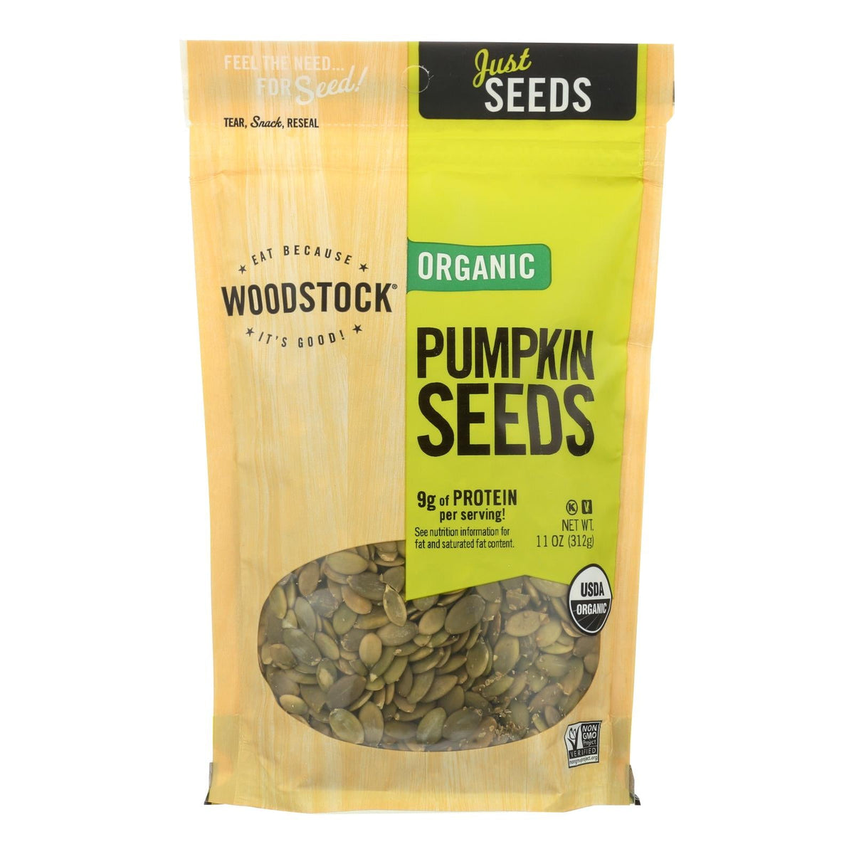 Woodstock Organic Shelled Unsalted Pumpkin Seeds, 11 oz (Case of 8)