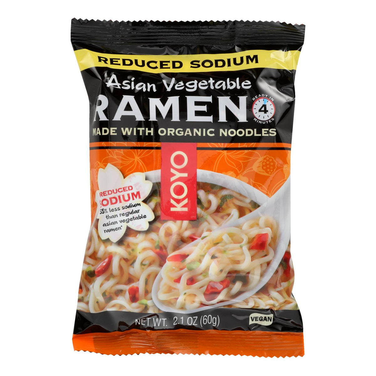 Koyo Reduced Sodium Asian Vegetable Ramen Noodle Soup, 2.1 oz (Case of 12)