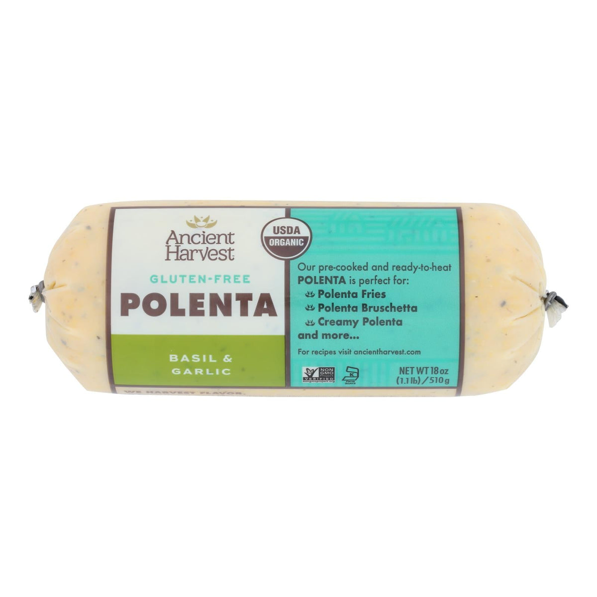 Food Merchants Organic Polenta (Pack of 12) - Basil Garlic Flavor, 18 Oz.