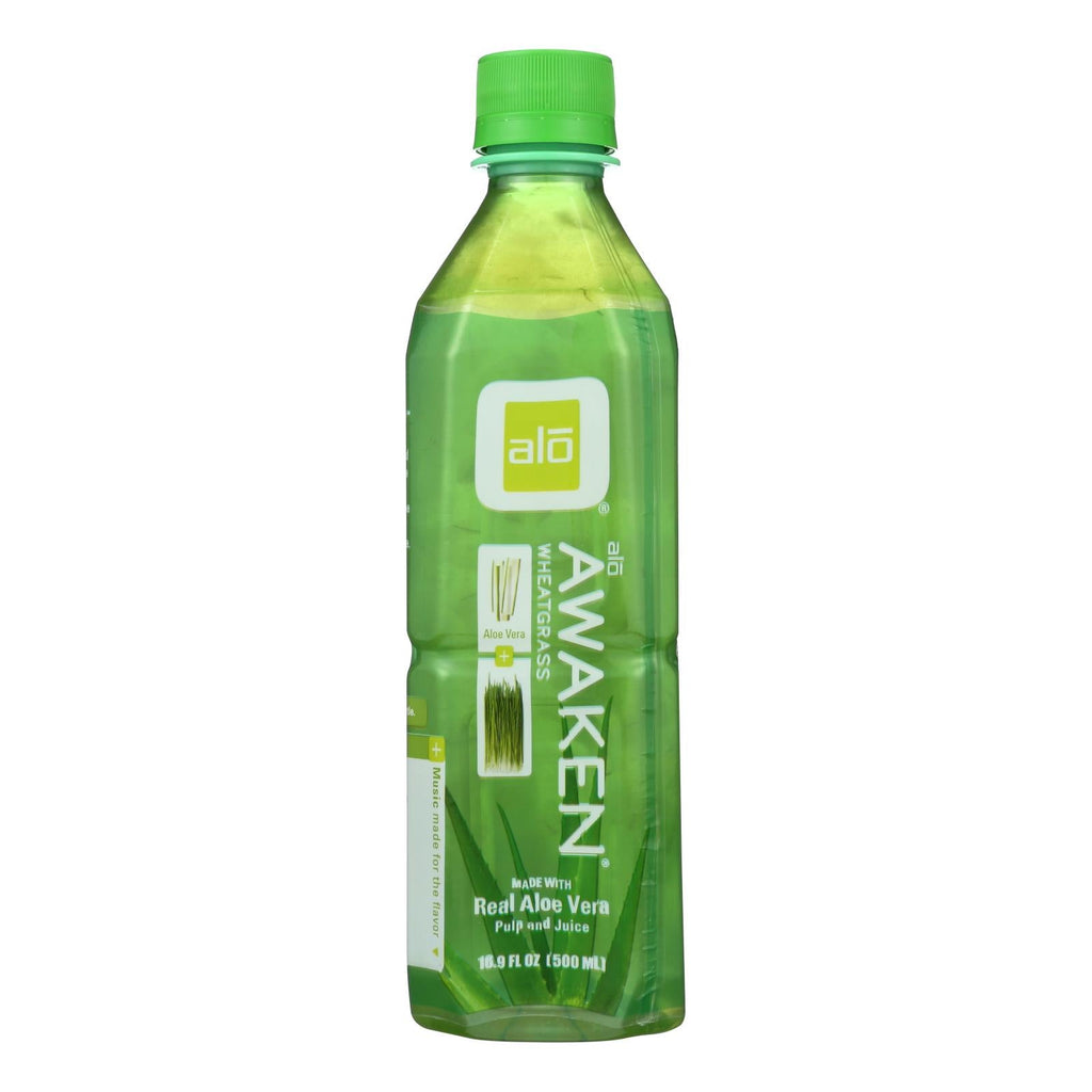 Alo Original Awaken Aloe Vera Juice Drink with Wheatgrass (Pack of 12 - 16.9 Fl Oz)
