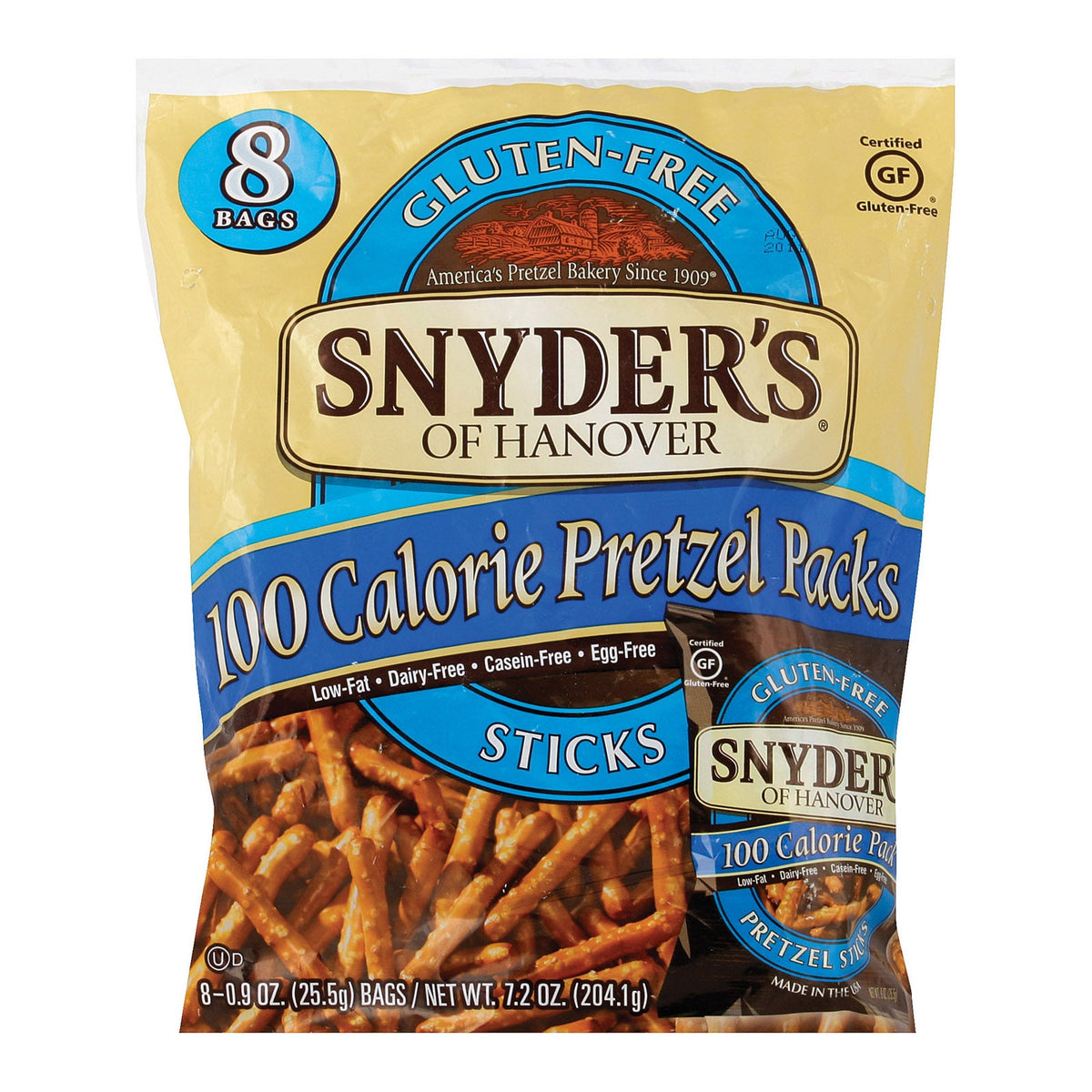 Snyder's of Hanover Gluten Free 100 Calorie Pretzel Sticks, 8 ct (Case of 6)