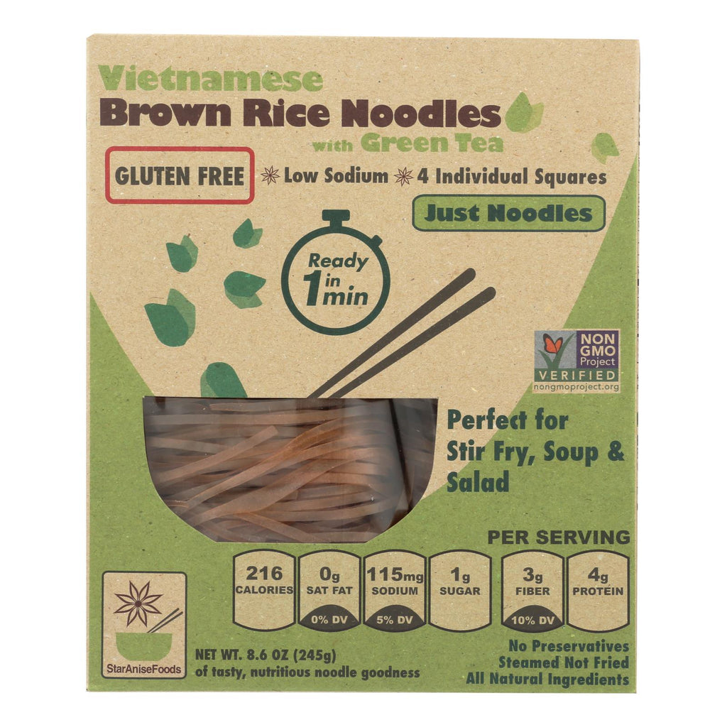 Star Anise Foods Noodles (Pack of 6) - Brown Rice Vietnamese with Organic Green Tea 8.6 Oz