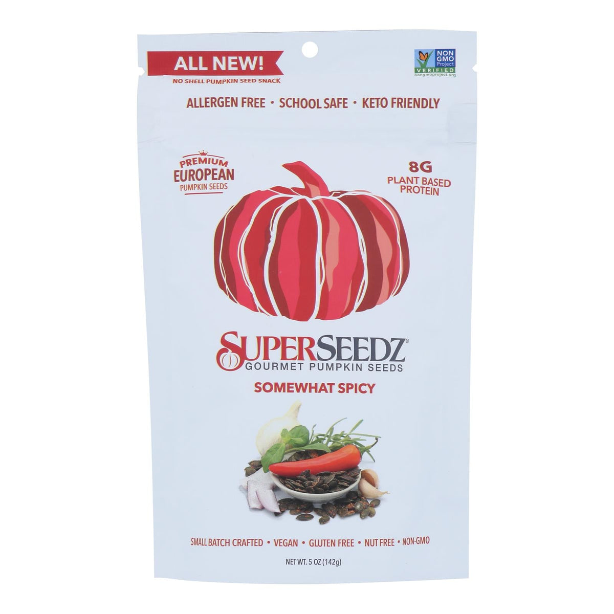 Superseedz Gourmet Pumpkin Seeds, Somewhat Spicy, 5 oz (Case of 6)