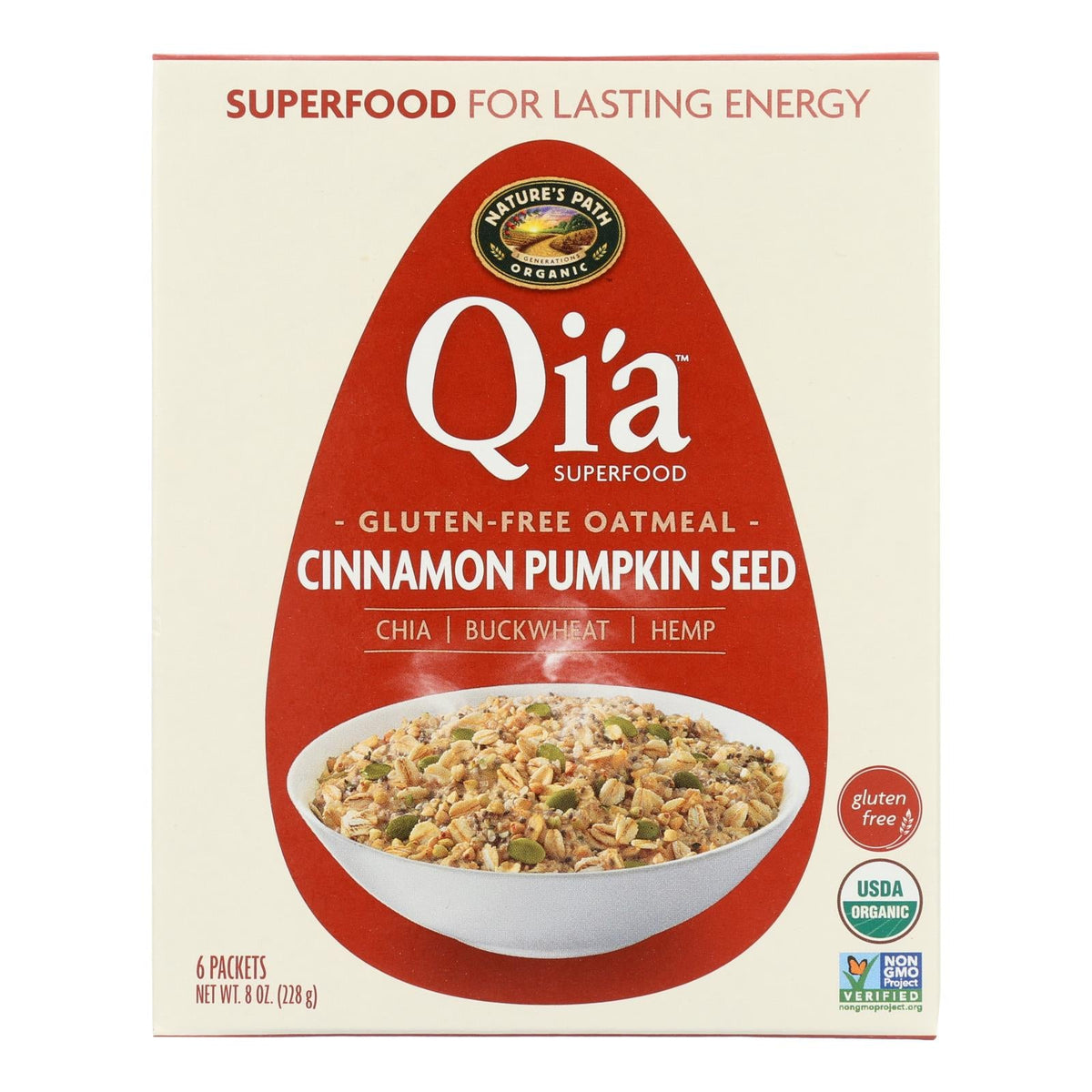 Nature's Path Organic Qi'a Superfood Hot Oatmeal, Cinnamon Pumpkin Seed, 8 oz (Case of 6)