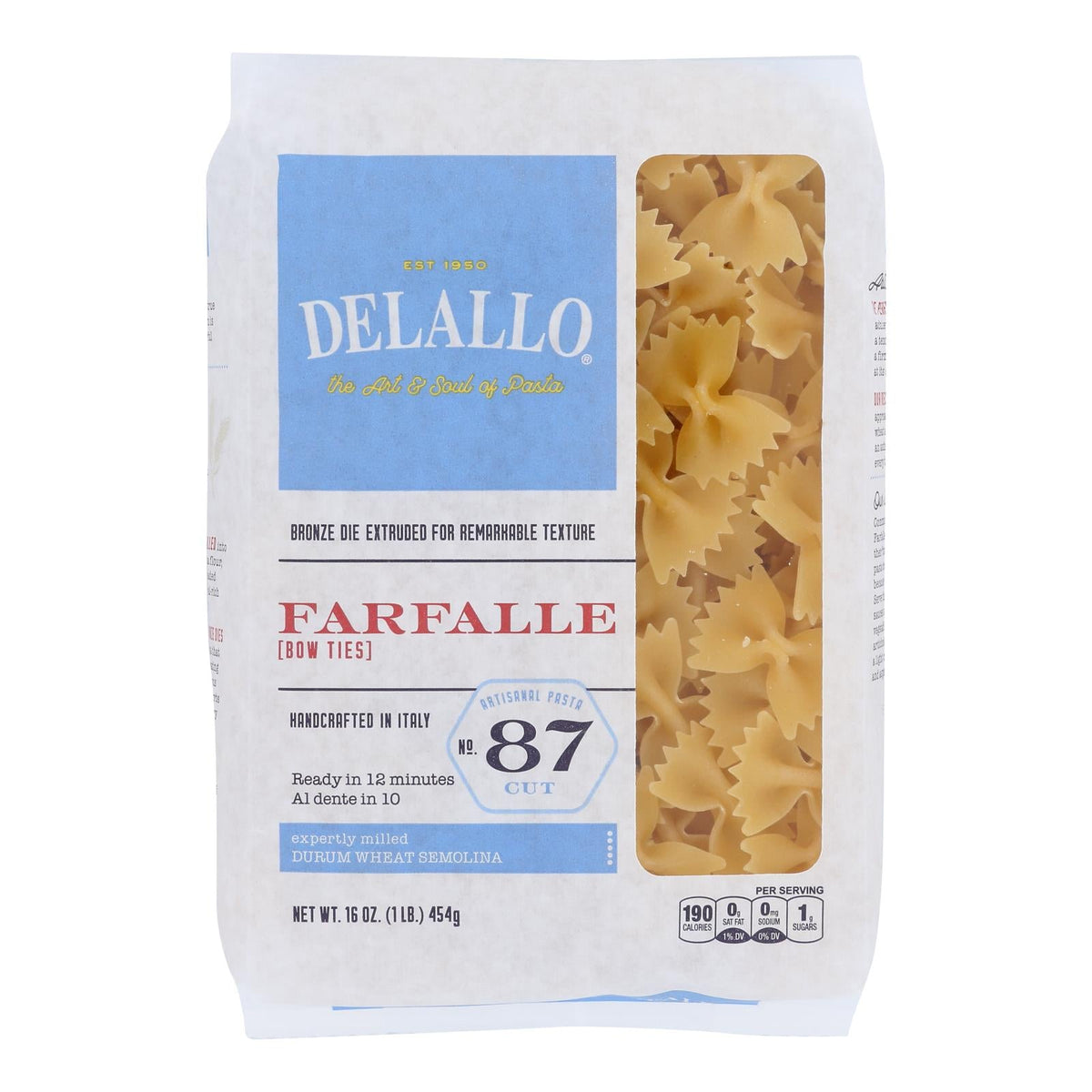 DeLallo Farfalle Bow-Tie Pasta, Case of 8, 16 Ounce Bags