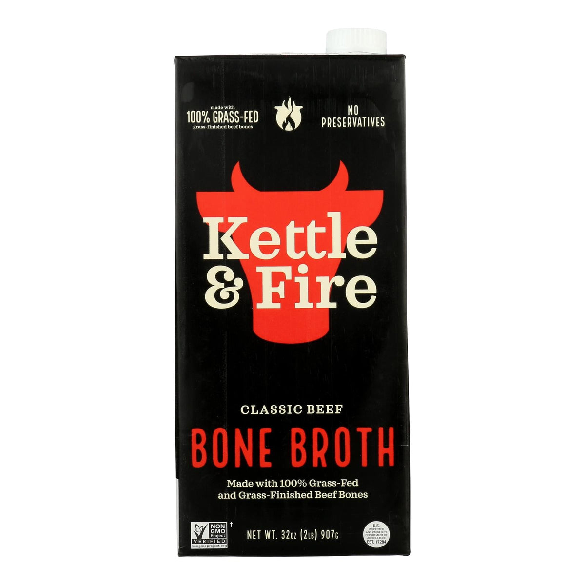 Kettle & Fire Classic Beef Bone Broth, Case of 8, 32 oz Cartons
