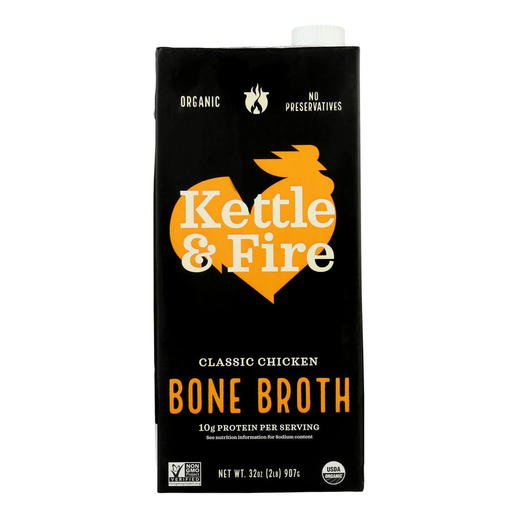 Kettle & Fire Organic Classic Chicken Bone Broth, Case of 8, 32 Ounce Cartons