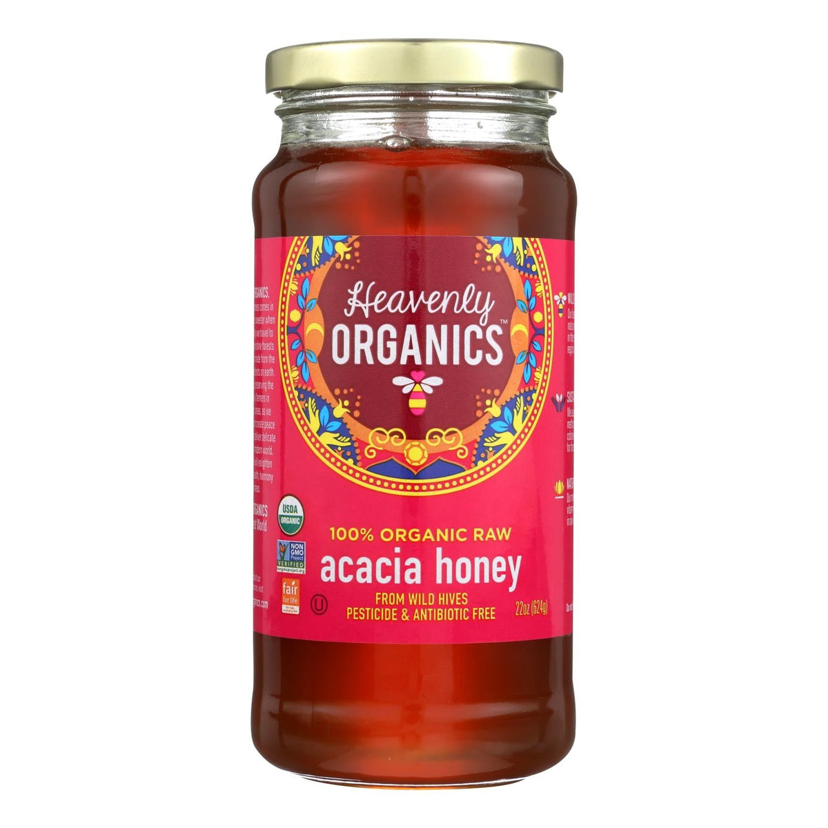 Heavenly Organics Organic Acacia Raw Honey, Case of 6, 22 Ounces