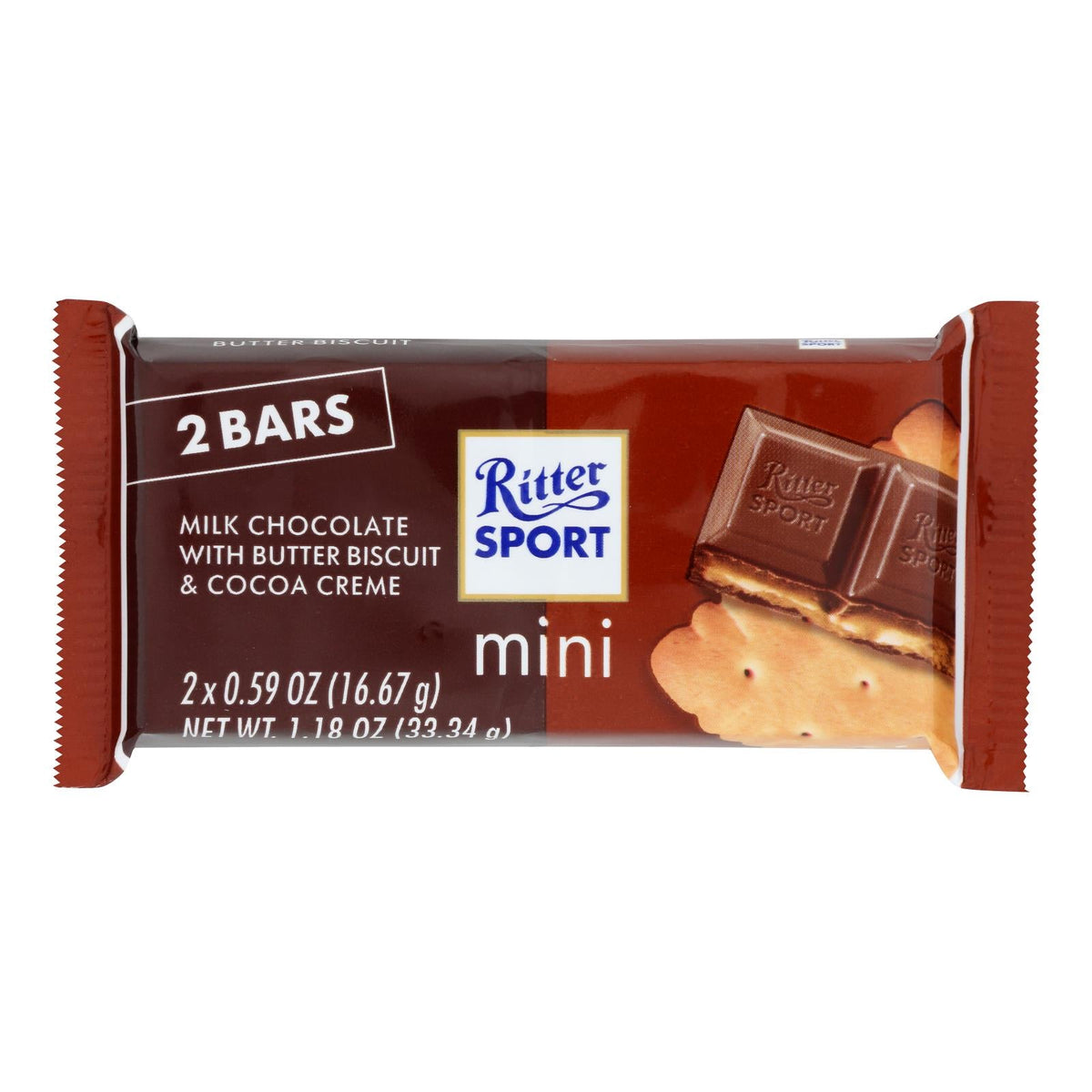 Ritter Sport Mini Milk Chocolate Butter Biscuit Bar, Case of 16, 1.18 Ounce Bars