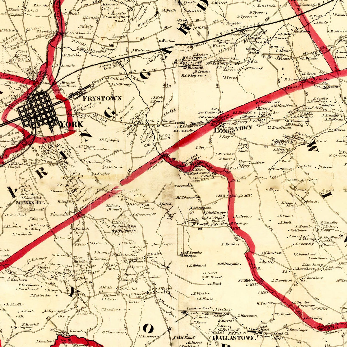 Vintage Map of York County, Pennsylvania 1860