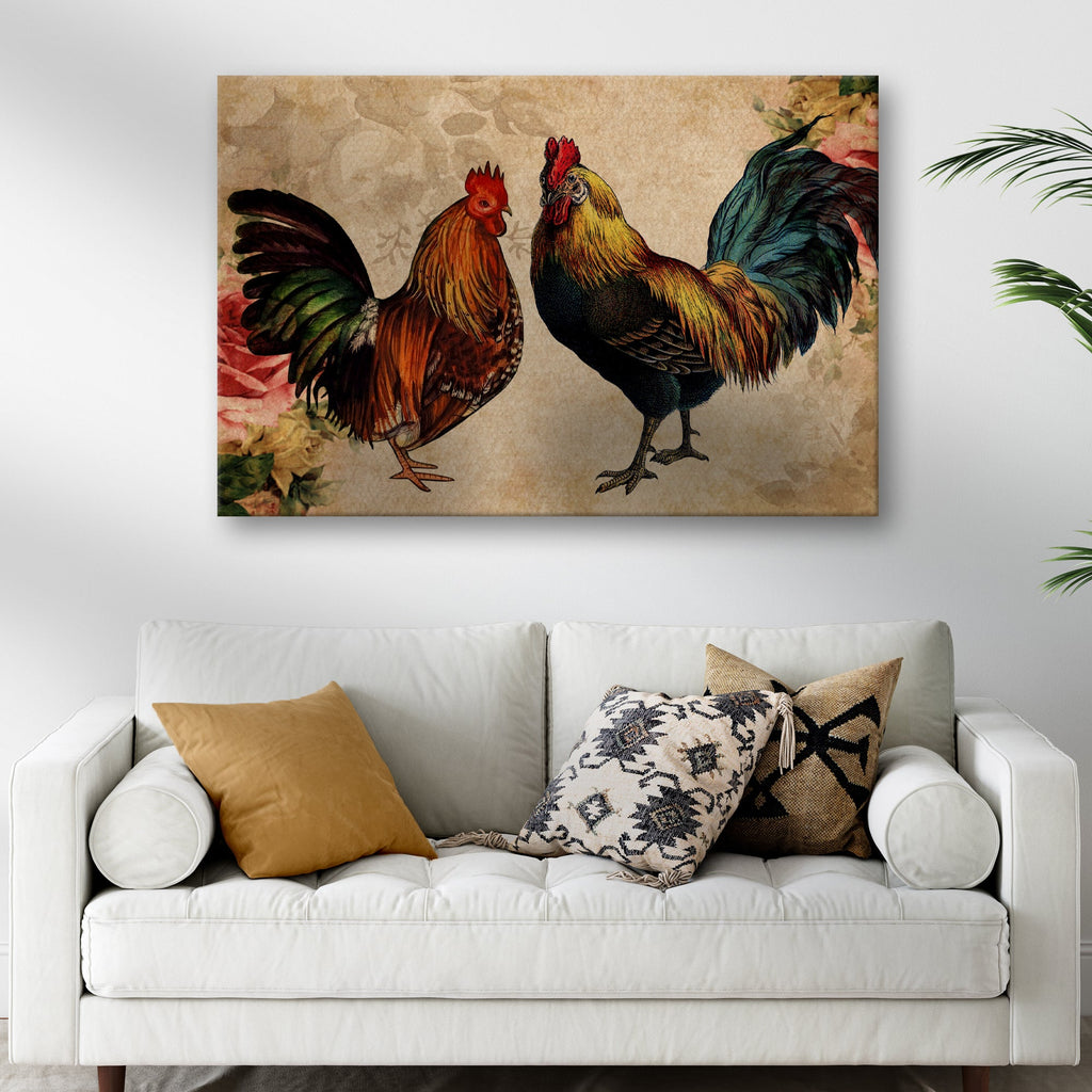 Retro Rooster Chicken Canvas Wall Art