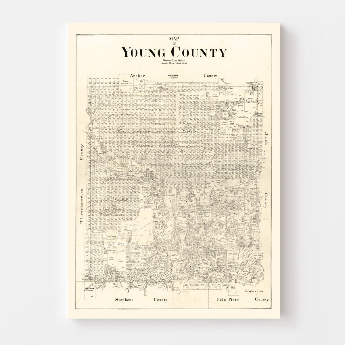 Vintage Map of Young County, Texas 1898