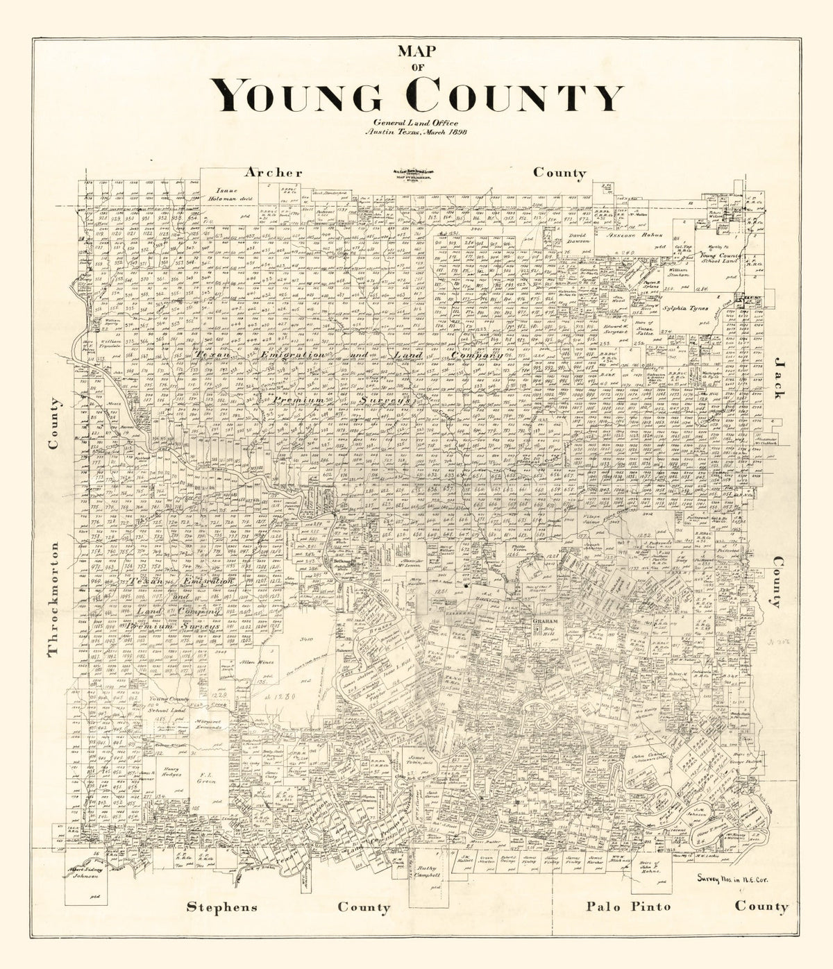 Vintage Map of Young County, Texas 1898