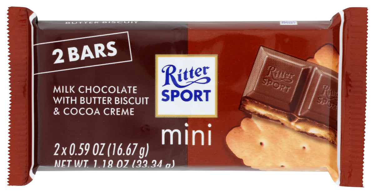 Ritter Sport Mini Milk Chocolate Butter Biscuit Bar, Case of 16, 1.18 Ounce Bars