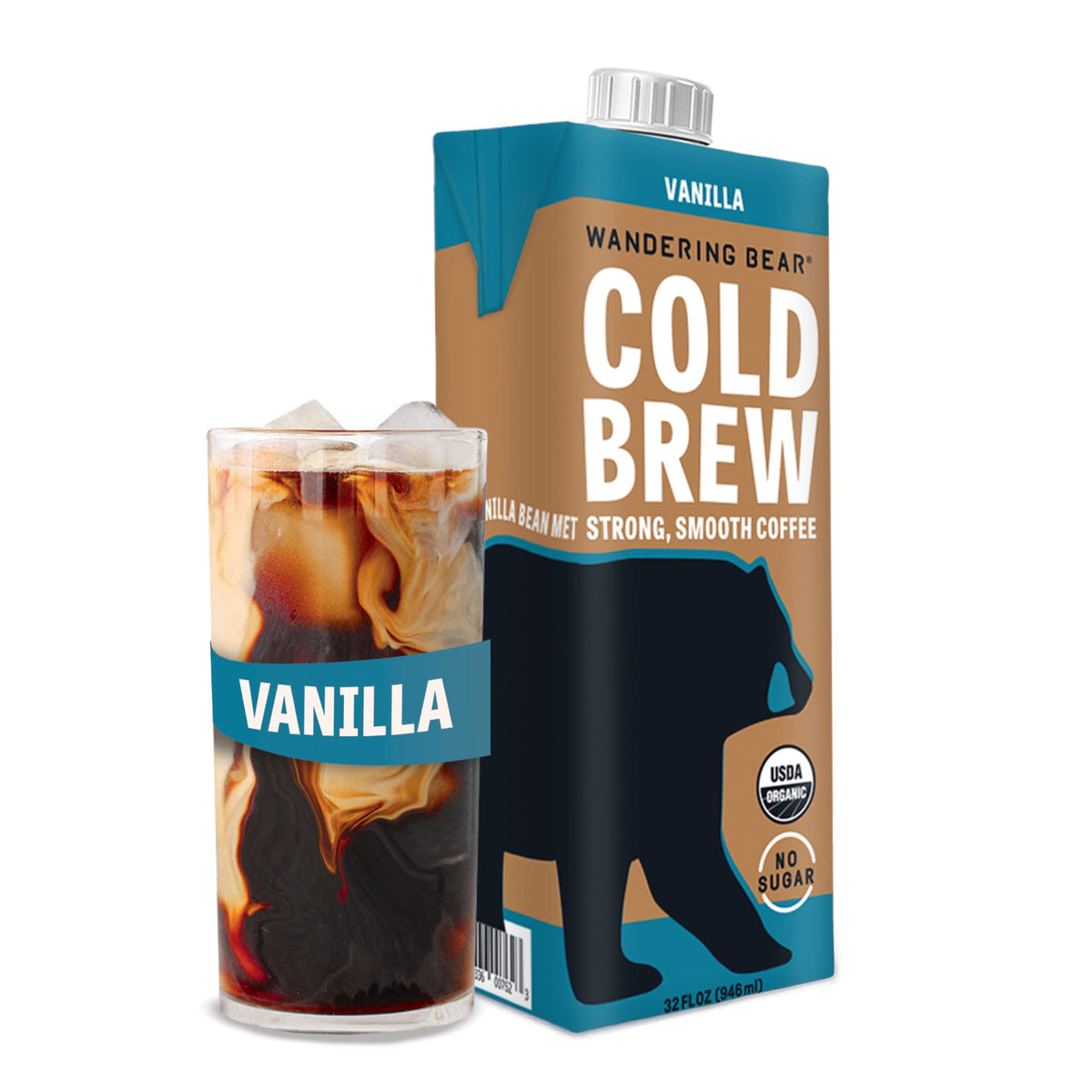 Wandering Bear Coffee Organic Vanilla Cold Brew Coffee, Case of 6, 32 Fluid Ounce