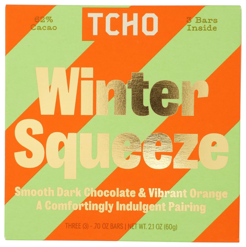 TCHO Chocolate Organic Winter Squeeze Dark Chocolate Bar, Case of 10, 2.1 oz Bars