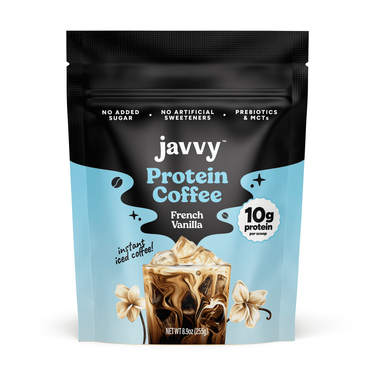 Javvy French Vanilla Protein Instant Coffee, Case of 6, 8.9 oz Containers