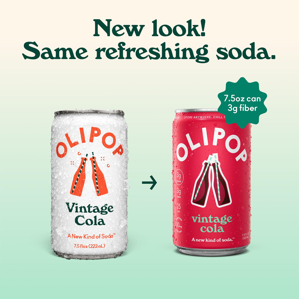 Olipop Vintage Cola Soda, Case of 4, 6 Pack, 7.5 fl oz Cans
