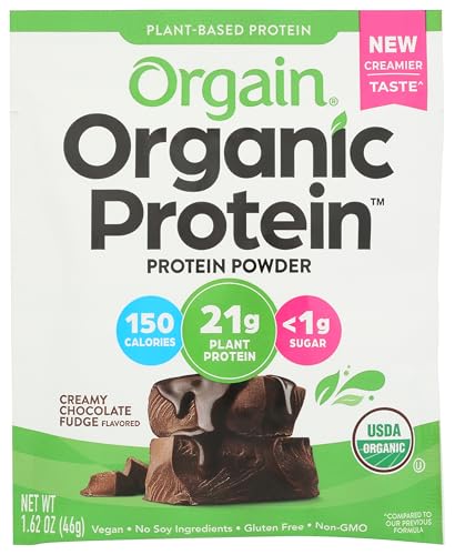 Orgain Organic Plant Protein Chocolate Fudge Powder Packets, Case of 10, 1.62 Ounce Packets