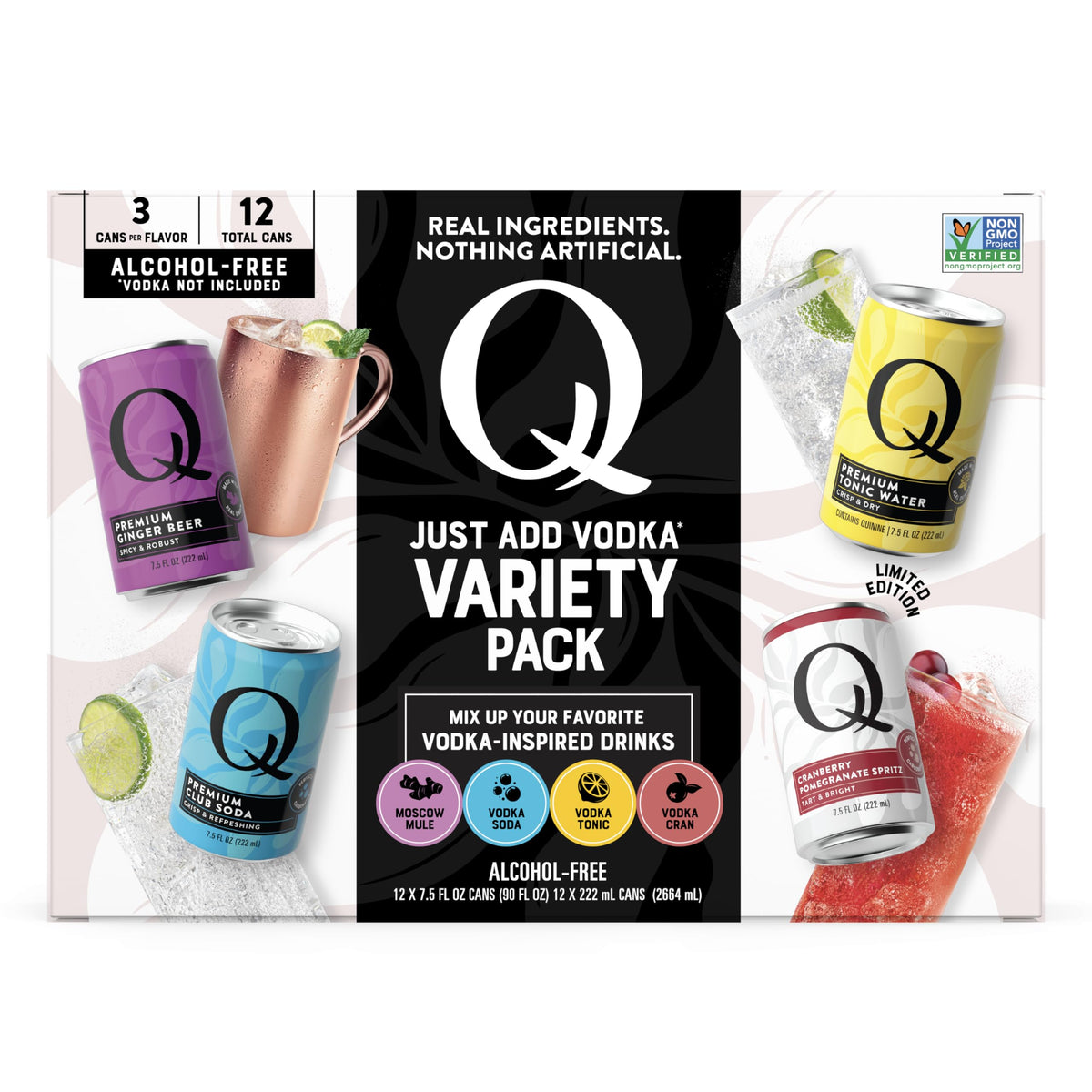 Q Mixers Just Add Vodka Variety Pack, Case of 2, 12 Count, 7.5 Fluid Ounce Cans