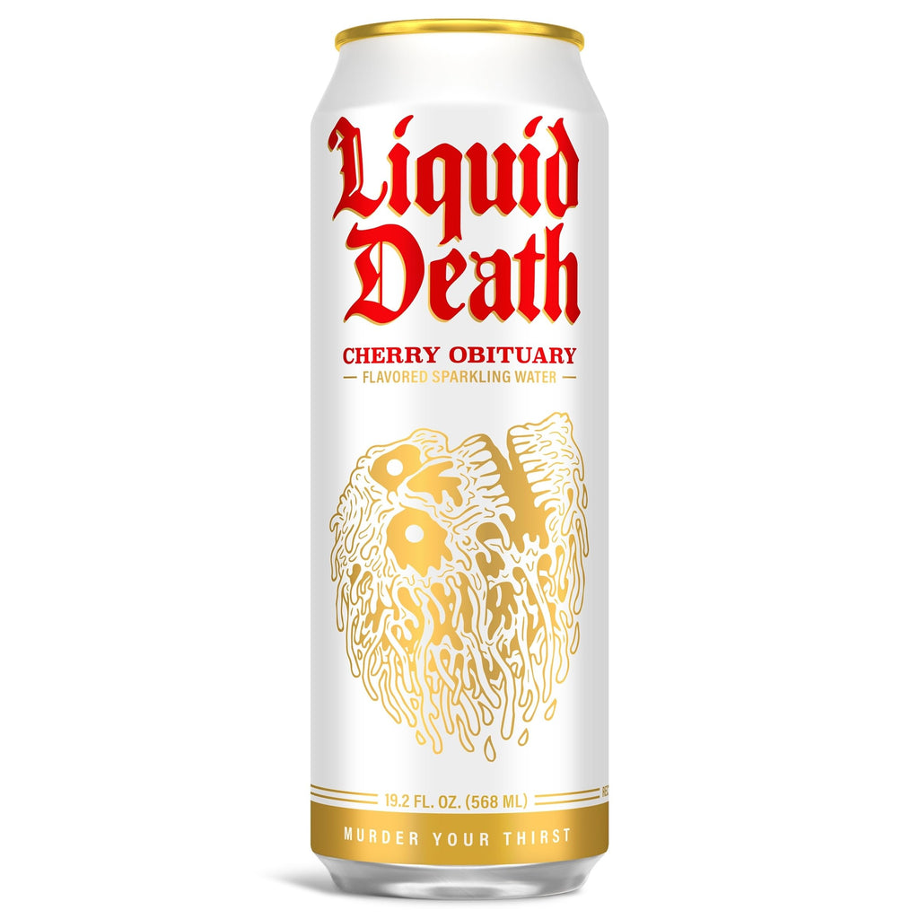 Liquid Death Cherry Obituary Cherry-Flavored Sparkling Water, Case of 12, 19.2 Fluid Ounce Cans