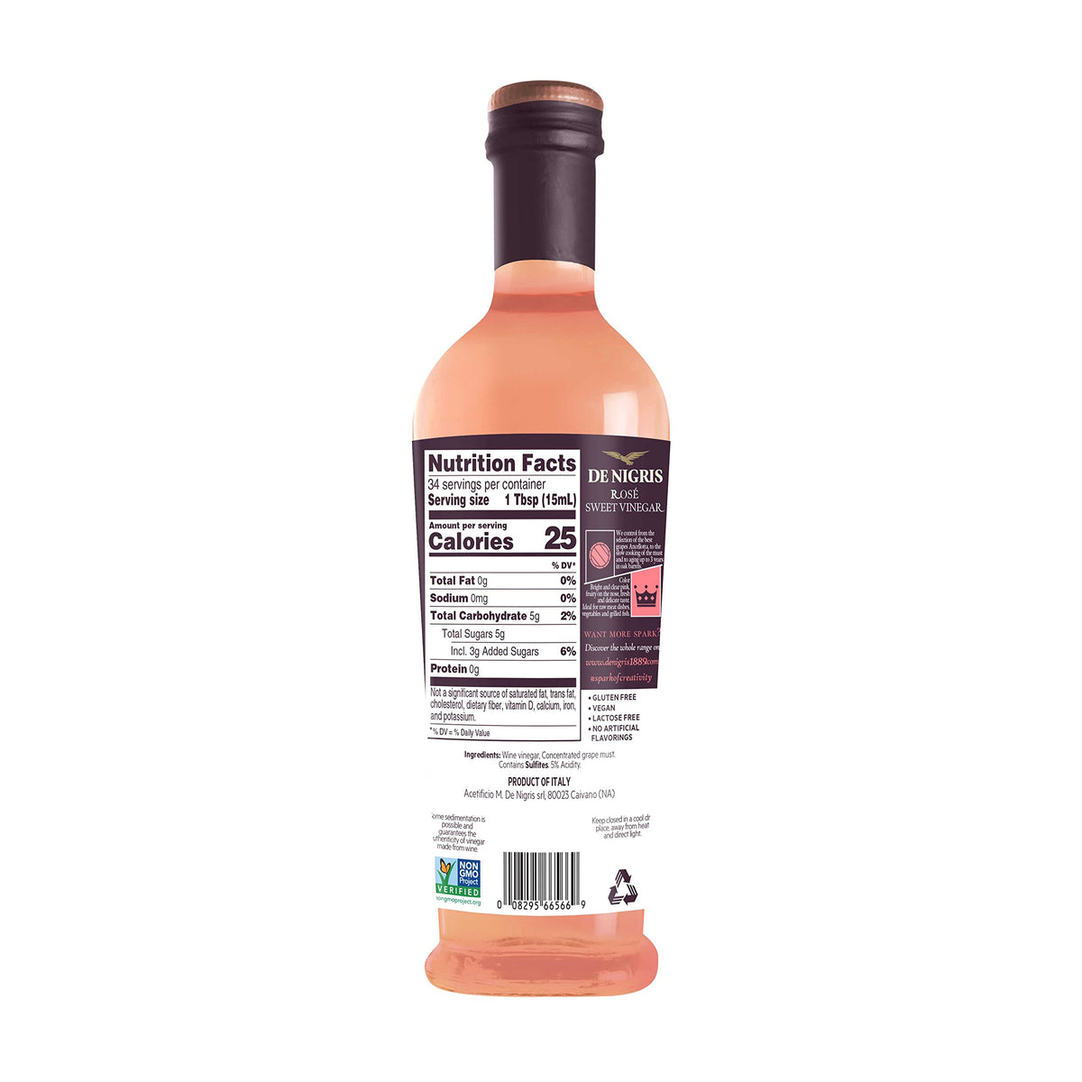 De Nigris Sweet Rose Wine Vinegar, Case of 6, 16.9 Fluid Ounce