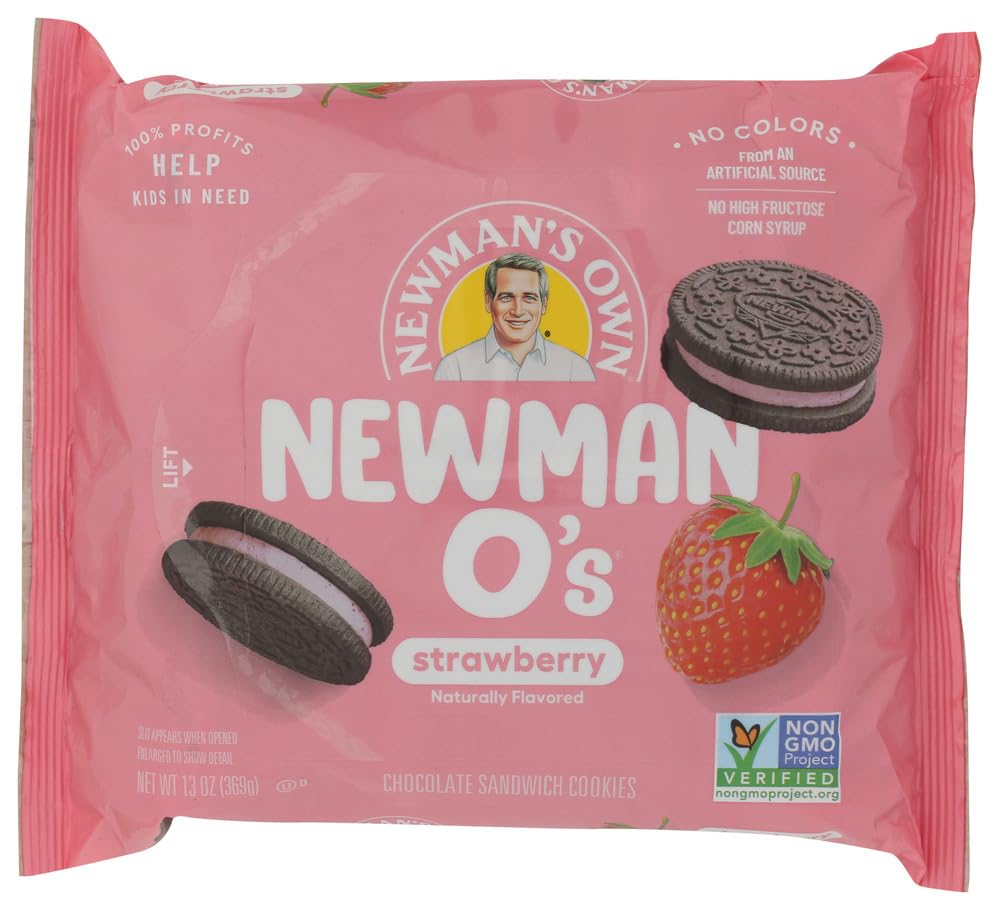 Newman's Own Chocolate Sandwich Cookies Strawberry, Case of 8, 13 Ounce Packages