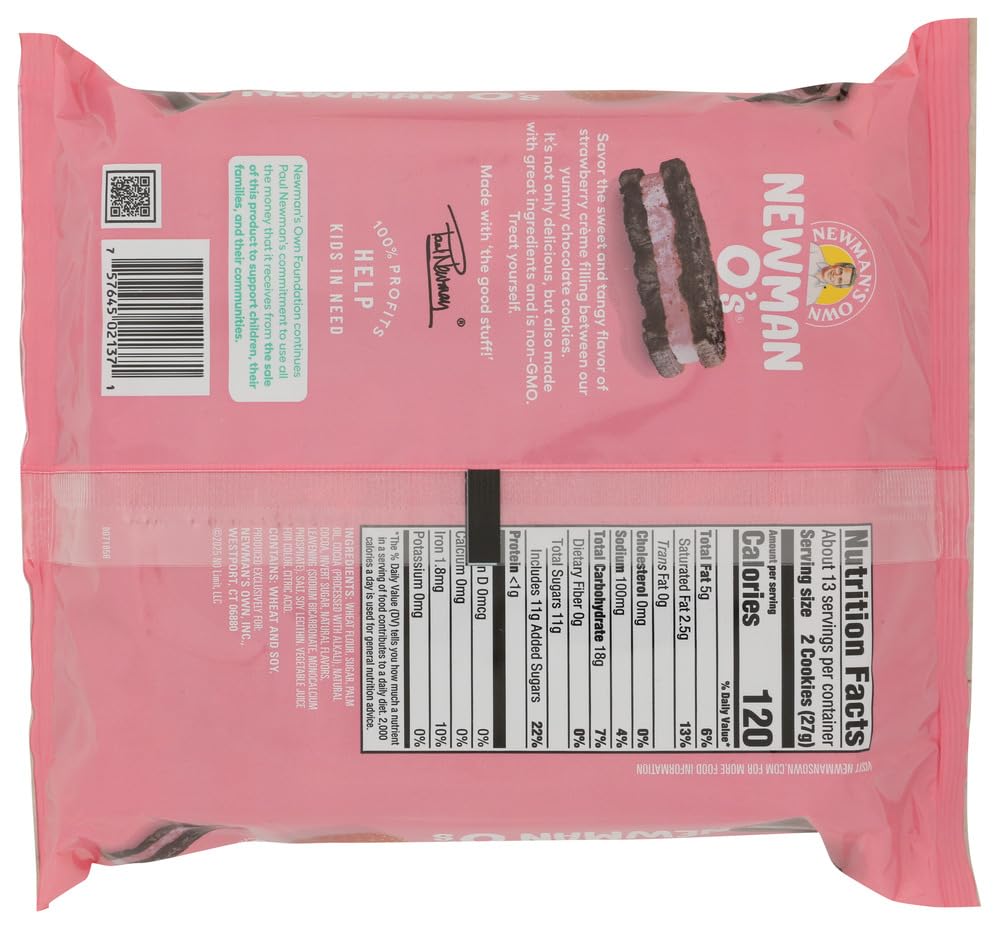 Newman's Own Chocolate Sandwich Cookies Strawberry, Case of 8, 13 Ounce Packages