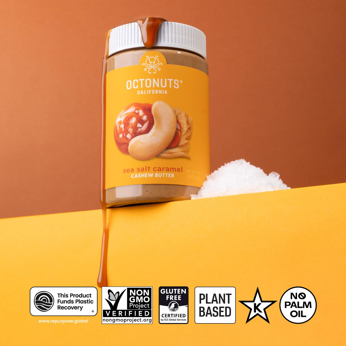 Octonuts Dry Roasted Sea Salt Caramel Cashew Butter, Case of 8, 16 Ounce Jars