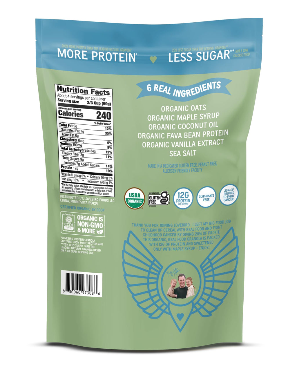 Lovebird Organic Protein Original Granola, Case of 6, 8 Ounce