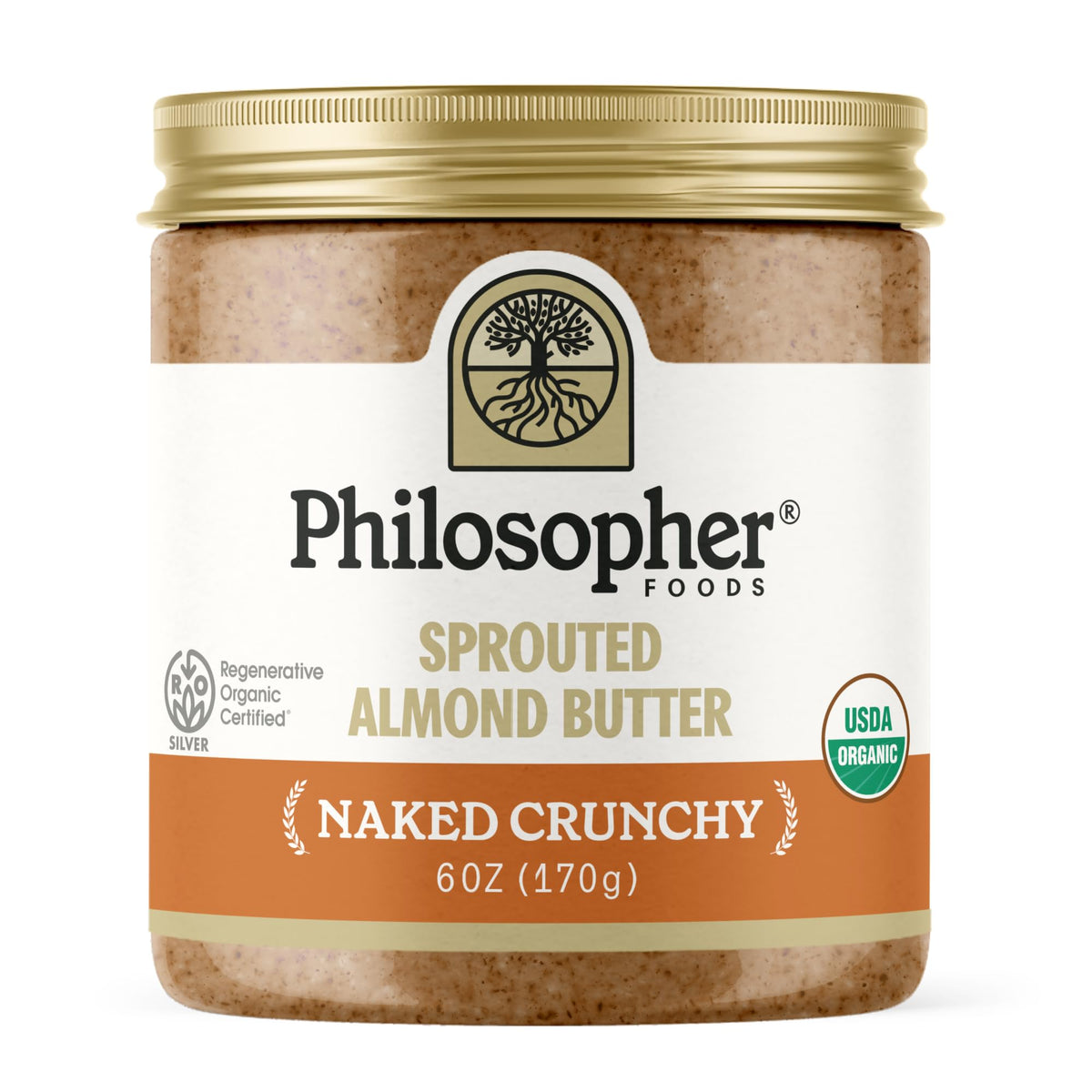 Philosopher Foods Organic Sprouted Naked Crunchy Almond Butter, Case of 6, 6 Oz